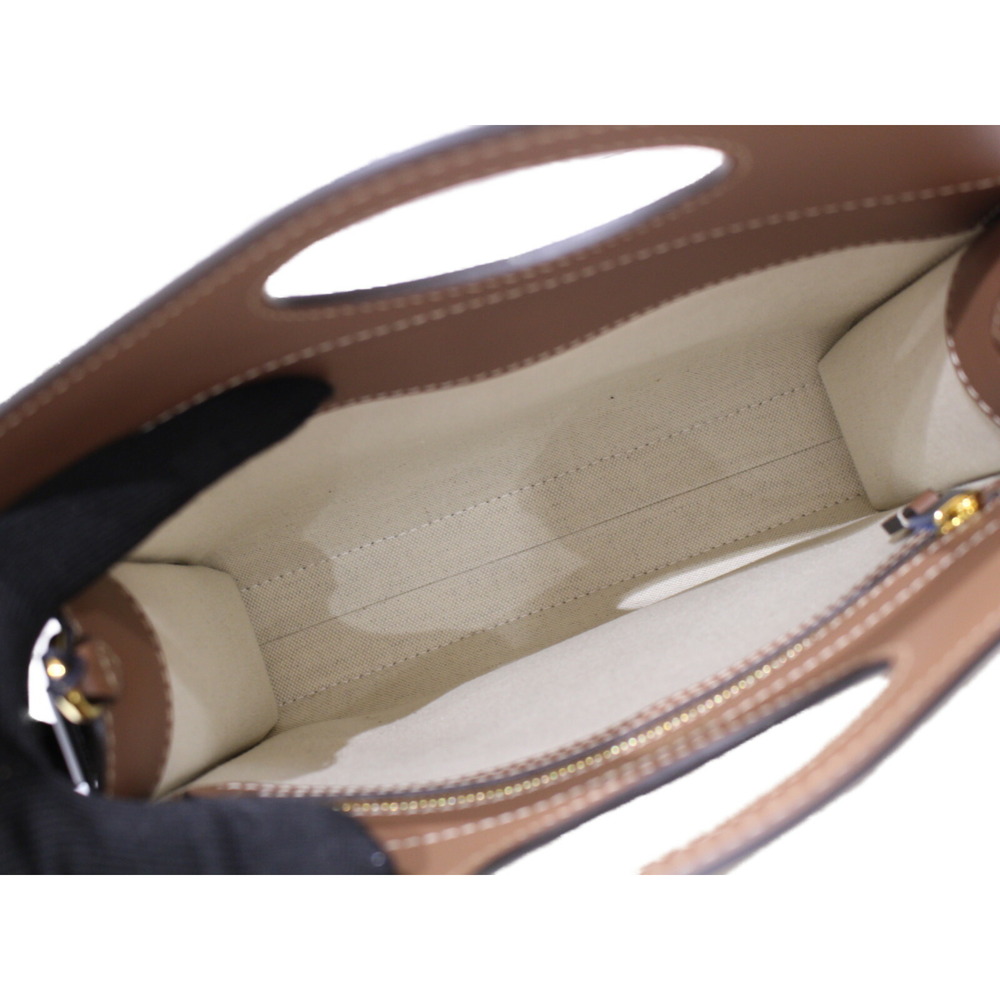 BURBERRY Two Tone Canvas Leather Pocket Bag White Brown Handbag Shoulder Strap - Picture 7 of 7